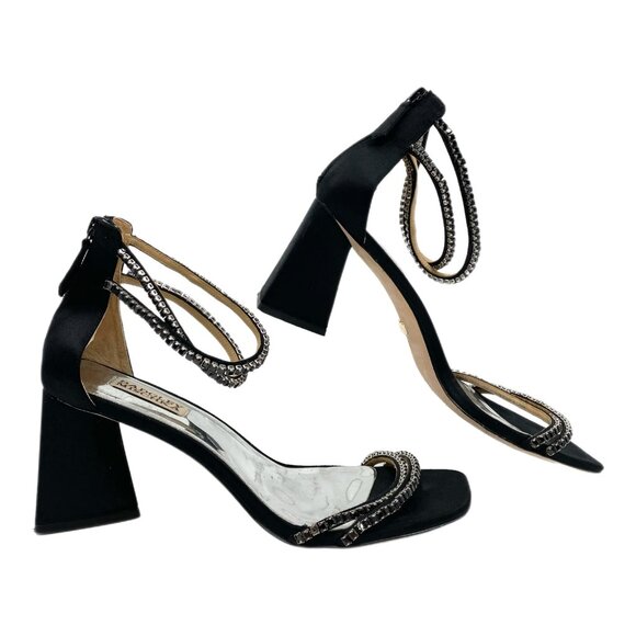 Badgley Mischka Black Rhinestone Ankle Strap Heels | Size 9.5 - Picture 1 of 10